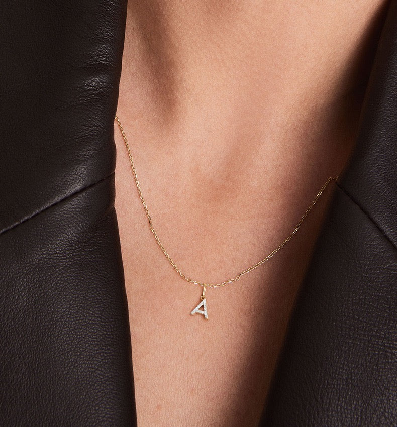 Initial Pave Charm Pendant (A-Z)